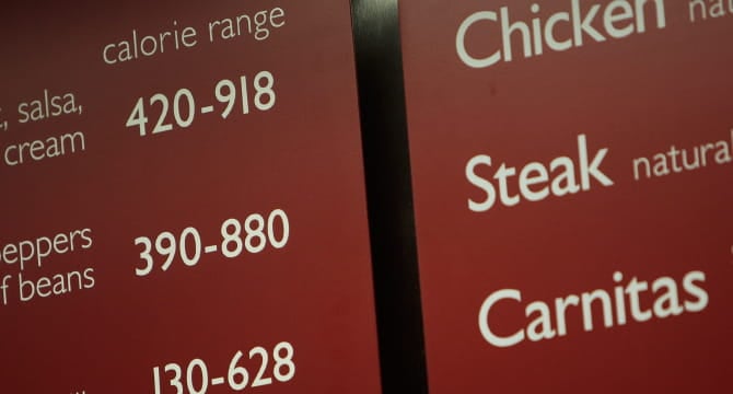 Major restaurants now required to show calories on the menu